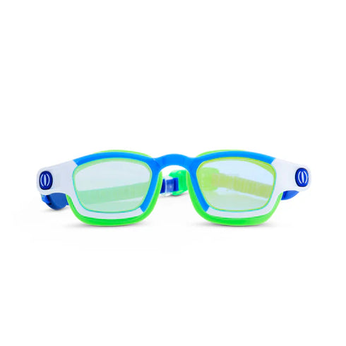 green and blue latex free swim goggles