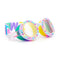Colorful swim goggles with decorative elements on a white background