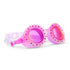Pink swim goggles with a white background