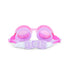 Pink and purple goggles with a white strap on a white background