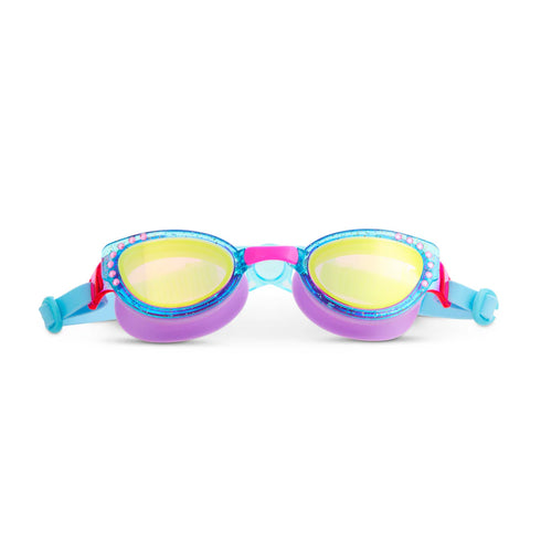 Colorful swim goggles on a white background
