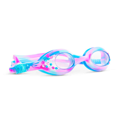 Colorful swim goggles on a white background