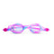 Pink and blue swim goggles on a white background