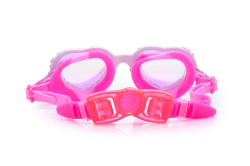 Pink swim goggles on a white background