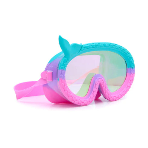 Colorful diving mask with a rainbow design on a white background
