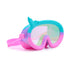 Colorful diving mask with a rainbow design on a white background