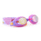 Colorful children's swim goggles with heart design on a white background