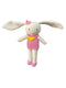 Crocheted rabbit toy with a pink dress