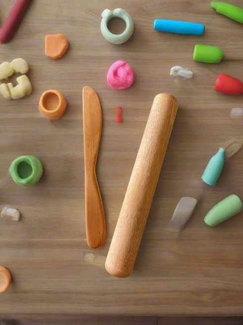 Wooden rolling pin and knife pretend play, ecofriendly toys