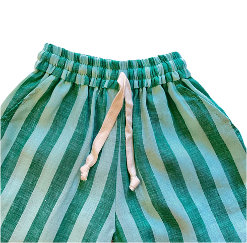 Linen striped pants in Green