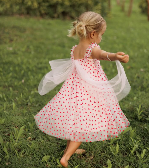 Red and Pink heart tulle dress with fairy princess wings for birthday parties