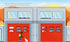 Illustration of a fire station with a child and dog in front, set against a colorful background.