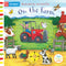 Book cover of 'On the Farm' by Campbell, illustrated by Axel Scheffler, with farm animals and a tractor.