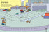 Cartoon illustration of a factory scene with cars and trucks on roads.