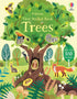 Usborne First Sticker Book Trees with colorful illustrations of trees and animals on a green background.