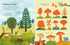 Illustrated book page about trees with different tree types and a landscape.
