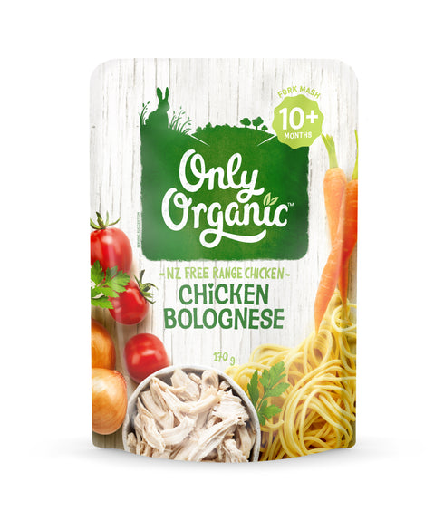 Only Organic Chicken Bolognese packaging with vegetables
