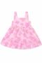 Pink tie-dye dress with ruffled skirt on a white background