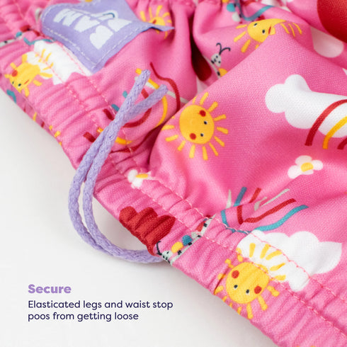 Pink children's pants with cartoon designs
