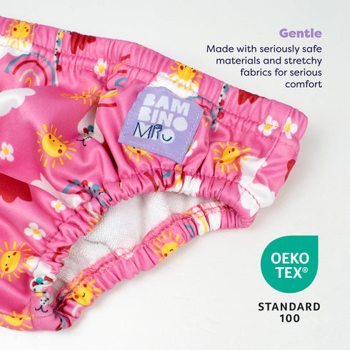 Pink children's diaper with colorful prints