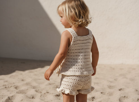 Handmade kids beige crochet set