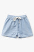 Light blue shorts with a drawstring on a white background