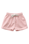 Pink shorts with a drawstring on a white background