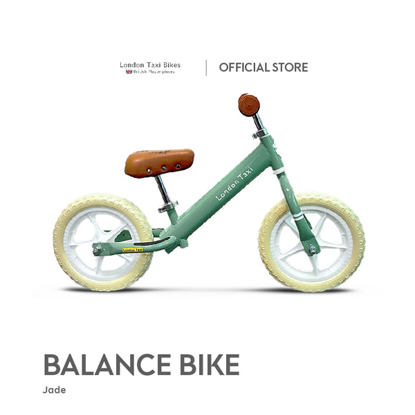 London Taxi balance bike in jade with steel frame and vintage saddle, toddler bike for ages 2-5 | Bali Bubs