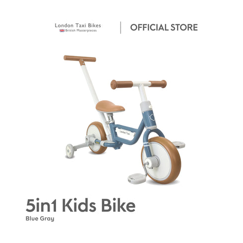 London Taxi 5-in-1 kids bike in blue grey, balance bike and trike with push bar | Bali Bubs