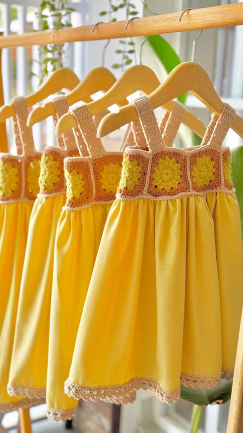 Cotton yellow dress with crochet chest