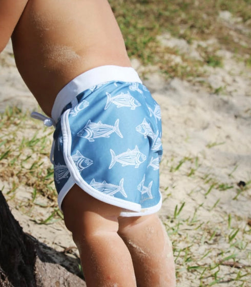 blue fish swim boardies eco friendly