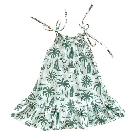 Linen tropical print girls dress