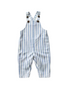 Striped baby romper with bear ears on a light gray background