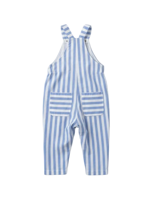 Retro kids jumpsuit blue and white stripes.