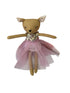 A plush bunny doll with tan ears and legs, wearing a pink tutu skirt.