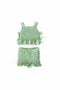 A light green crochet two-piece outfit
