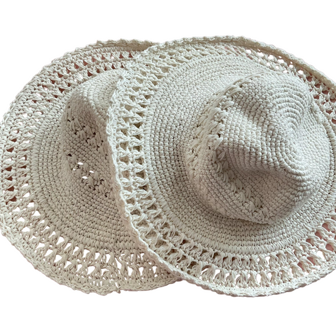 white crochet hat