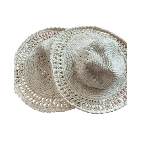 white crochet hat