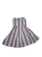 A small sleeveless dress with vertical purple and white stripes