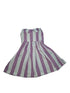 A small sleeveless dress with vertical purple and white stripes