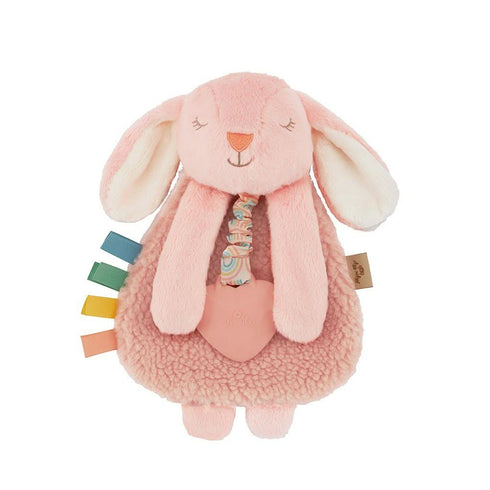 Itzy Ritzy Itzy Lovey Pink Bunny plush and silicone teether, front