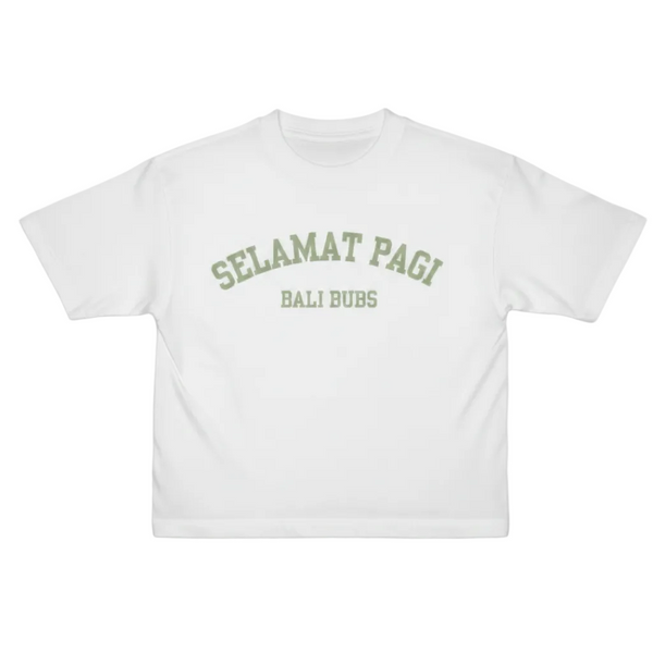 Selamat pagi white and sage bali souvenir tee