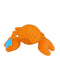 Orange crochet crab toy on a white background