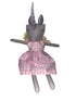 Unicorn-shaped plush toy with a pink checkered dress