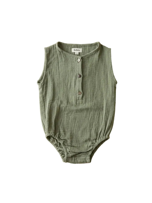 baby romper in sage in cotton