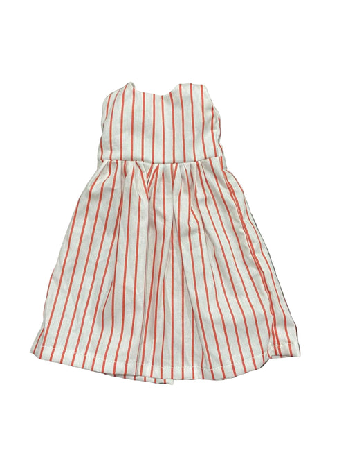 Striped dress with red and white pattern on a white background