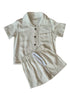 linen natural shirt and short set with coconut buttons