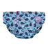 Reusable swim diapers for children, featuring a light blue background with a pattern of dark blue whales.