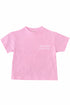 Pink t-shirt with text on a white background