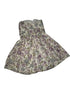 A sleeveless floral dress with a pleated skirt and lace neckline